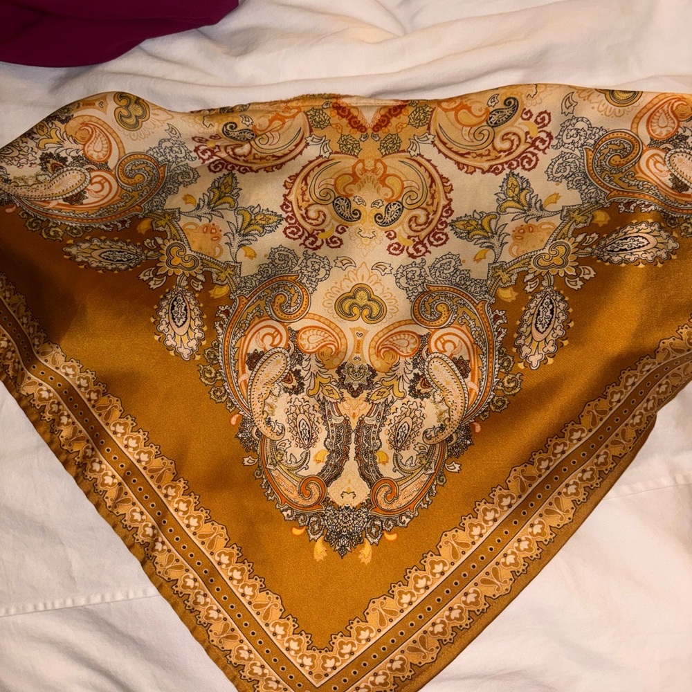 Boutique Golden Paisley Silk Scarf Top - Mustard & Cream